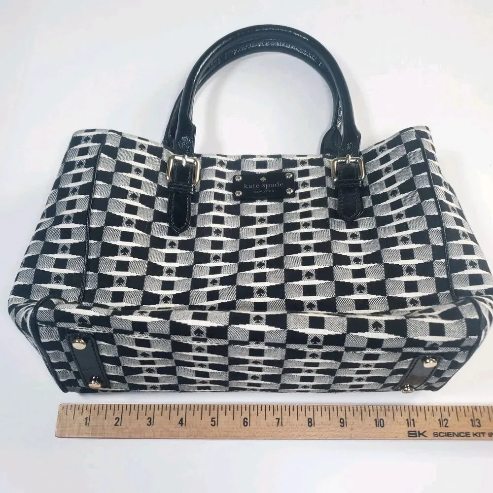 Kate Spade Women’s Bag Medium Black White Geometric Jacquard Handbag 9